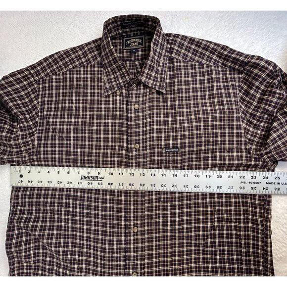 Faconnable Jeans Mens Plaid Cotton Long Sleeve Button-Down Shirt Medium Brown - Picture 6 of 7